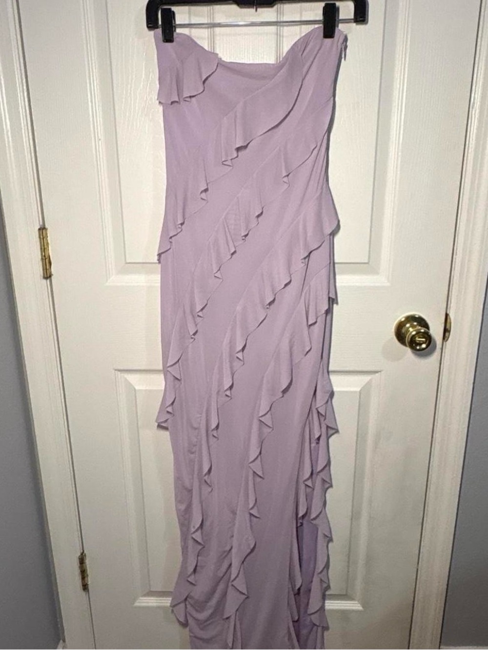 Windsor Lavender Ruffle Strapless Maxi Dress